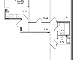 3-ком. квартира на продажу, 62.5 м2, посёлок Ковалёво, посёлок Ковалёво, 77