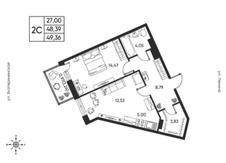 Продаю 2-ком. квартиру, 49.36 м2, Пермь, Пермская улица, 2, Ленинский район