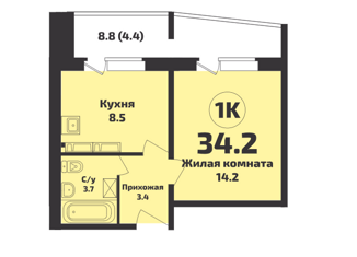 Продается 1-ком. квартира, 34.2 м2, посёлок Садовый, микрорайон Приозёрный, 712