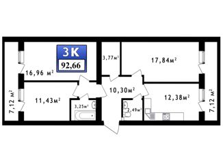 3-ком. квартира на продажу, 78.4 м2, поселок Южный, Северная улица, 52