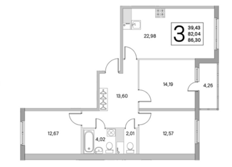 Продажа трехкомнатной квартиры, 84.17 м2, городской посёлок Янино-1, ЖК Ясно-Янино, Ясная улица, 11к2