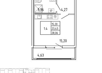 1-ком. квартира на продажу, 23.4 м2, Ленинградская область, улица Первых, 2к4