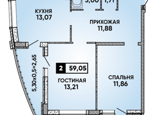 2-комнатная квартира на продажу, 59.05 м2, Краснодар, Конгрессная улица, 31, микрорайон Достояние