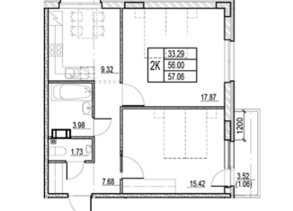 Продаю 2-ком. квартиру, 56 м2, Ленинградская область