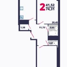 Продается двухкомнатная квартира, 74.1 м2, деревня Марушкино, Агрохимическая улица, 3