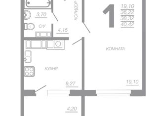 1-комнатная квартира на продажу, 40.42 м2, Ярцево, Кооперативная улица