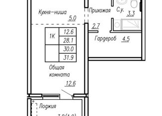 Продаю квартиру студию, 30 м2, Барнаул, улица Антона Петрова, 210Б, Ленинский район