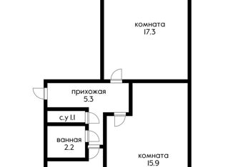 Двухкомнатная квартира на продажу, 47.7 м2, посёлок Берёзовый, улица Археолога Анфимова, 27
