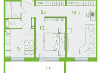 Продается 2-ком. квартира, 52.6 м2, Томская область, улица Пришвина, 52