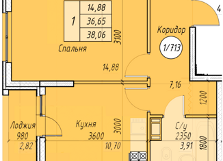 Продаю однокомнатную квартиру, 36.6 м2, посёлок городского типа Аграрное, Парковая улица, уч1