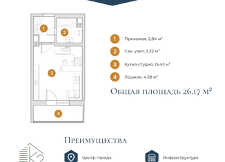 Квартира на продажу студия, 26.17 м2, Томск, ЖК Войков