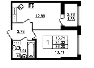 Продажа 1-комнатной квартиры, 36.2 м2, посёлок Парголово, ЖК Континенты, Брюлловская улица, 5с1