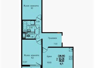 Продажа двухкомнатной квартиры, 53.1 м2, Екатеринбург, улица Евгения Савкова, 35