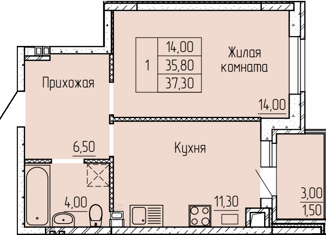 Однокомнатная квартира на продажу, 35.8 м2, Батайск, улица Макаровского, 4к1, ЖК Прибрежный
