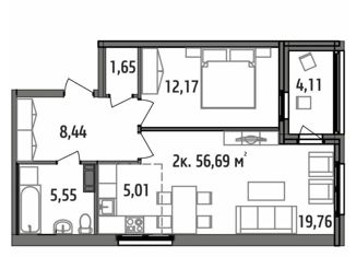 Продам 2-ком. квартиру, 51.6 м2, Карелия, улица Ригачина, 40