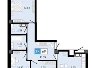 3-ком. квартира на продажу, 70 м2, деревня Патрушева, улица Фёдора Достоевского, 24