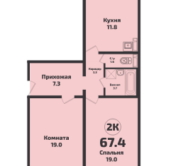 Продажа 2-комнатной квартиры, 67.4 м2, посёлок Садовый, микрорайон Приозёрный, 714