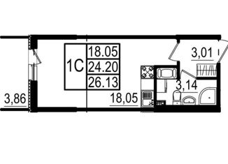 Квартира на продажу студия, 26.13 м2, Санкт-Петербург, метро Проспект Ветеранов, улица Генерала Кравченко