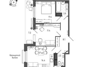 Продается 2-ком. квартира, 55.2 м2, Санкт-Петербург, метро Московские ворота, Черниговская улица, 15БГ