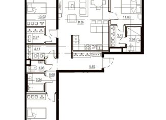 Продажа трехкомнатной квартиры, 104.18 м2, Санкт-Петербург, Малоохтинский проспект, 68, Малоохтинский проспект