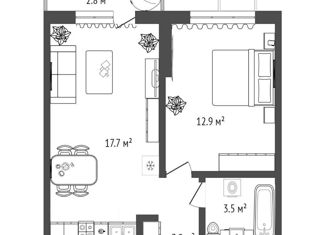 2-комнатная квартира на продажу, 40 м2, Тюмень, ЖК ДОК, Краснооктябрьская улица, 6