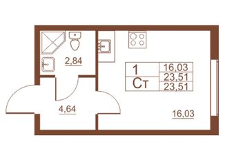 Продается квартира студия, 23.51 м2, посёлок Шушары