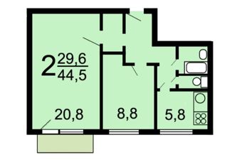 2-комнатная квартира на продажу, 44.8 м2, Москва, 3-я Владимирская улица, 25к1, район Перово