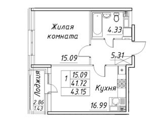 Продажа 1-комнатной квартиры, 43.2 м2, Санкт-Петербург, ЖК Модум, проспект Авиаконструкторов, 54