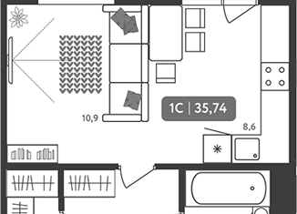 Продаю квартиру студию, 35.7 м2, посёлок Садовый