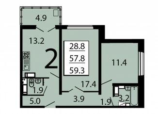 Продажа двухкомнатной квартиры, 59.3 м2, Воронеж, ЖК Современник, улица 9 Января, 68к1