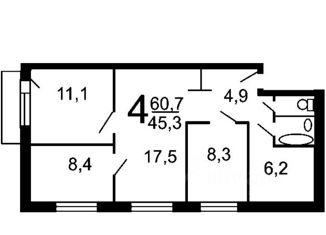 Продается 4-ком. квартира, 60.9 м2, Покров, улица Герасимова, 19