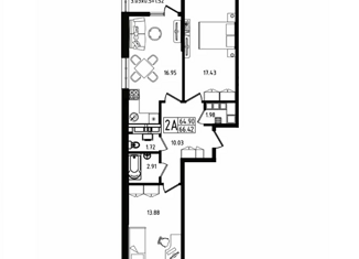 Продается 2-ком. квартира, 66 м2, Майкоп, улица К.А. Васильева
