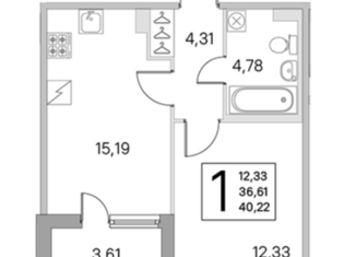 Продаю 1-комнатную квартиру, 38.42 м2, Санкт-Петербург