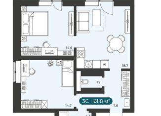 Продается 3-комнатная квартира, 61.8 м2, Новосибирск, Приморская улица, 15с1, Приморская улица