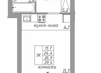 Продам 1-комнатную квартиру, 29.4 м2, Барнаул, ЖК Мирный, улица Советской Армии, 75