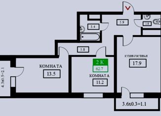 Продается 2-комнатная квартира, 62.7 м2, Краснодар, Понтийская улица, 7, Понтийская улица