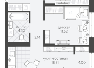 Продаю 2-комнатную квартиру, 64.87 м2, Тюмень, Стройотрядовская улица, 6, ЖК Скандиа Квартал у Озера