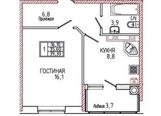 Продается 1-комнатная квартира, 39.3 м2, Ставрополь, улица Тухачевского, 30/7, ЖК Керченский
