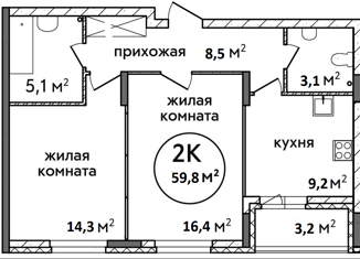 Продаю 2-ком. квартиру, 59.8 м2, Нижний Новгород, Цветочная улица, 12к3, ЖК Подкова на Цветочной