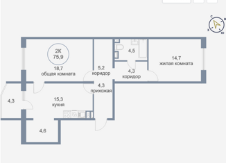 2-ком. квартира на продажу, 71.6 м2, посёлок городского типа Белый Яр, улица Фадеева, 30