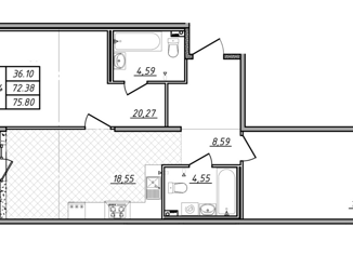 2-ком. квартира на продажу, 72.38 м2, Санкт-Петербург, Белоостровская улица, 10к2, Приморский район