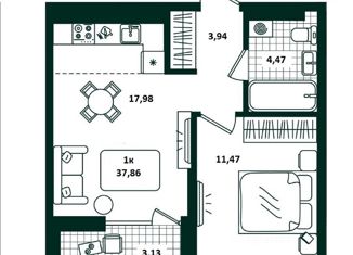 Продажа 1-ком. квартиры, 37.86 м2, Тюмень, улица Бориса Прудаева, 4с4, ЖК Гранд Квартал