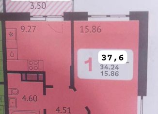 1-комнатная квартира на продажу, 35.99 м2, Краснодар, улица Красных Партизан, 1/3к1, микрорайон Светлоград