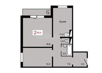 Продам 2-комнатную квартиру, 60.6 м2, Красноярск, Аральская улица, 47, Кировский район