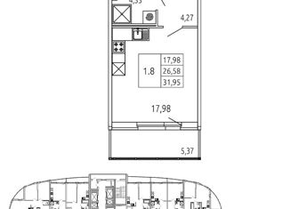 Продается квартира студия, 26.7 м2, поселок Бугры, Тихая улица, 5к1