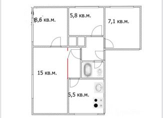 Четырехкомнатная квартира на продажу, 49.6 м2, Санкт-Петербург, улица Червонного Казачества, 14, метро Автово