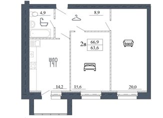 Продаю 2-комнатную квартиру, 66.9 м2, Мичуринск, Промышленная улица, 2Б, ЖК Новый Квартал