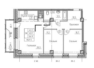 Продается трехкомнатная квартира, 65 м2, Красноярск, Норильская улица, 18В, Октябрьский район