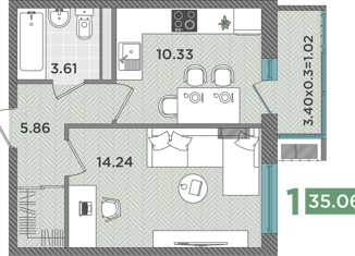 Однокомнатная квартира на продажу, 35 м2, Темрюк, Дальняя улица, 30