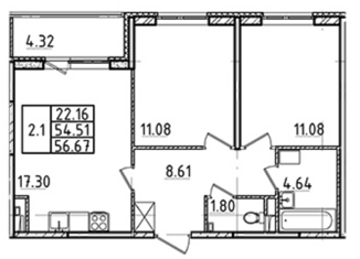 Продам 2-комнатную квартиру, 56.67 м2, Санкт-Петербург, муниципальный округ Пулковский Меридиан, улица Струве, 8к3